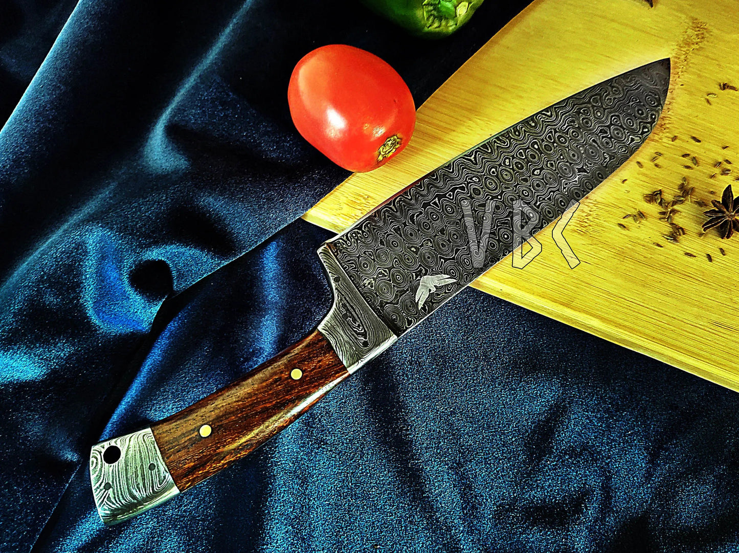 Damascus Chef knife | Rose Wood Handle | Damascus Guard & Bolster Viking_Blade_Crafts