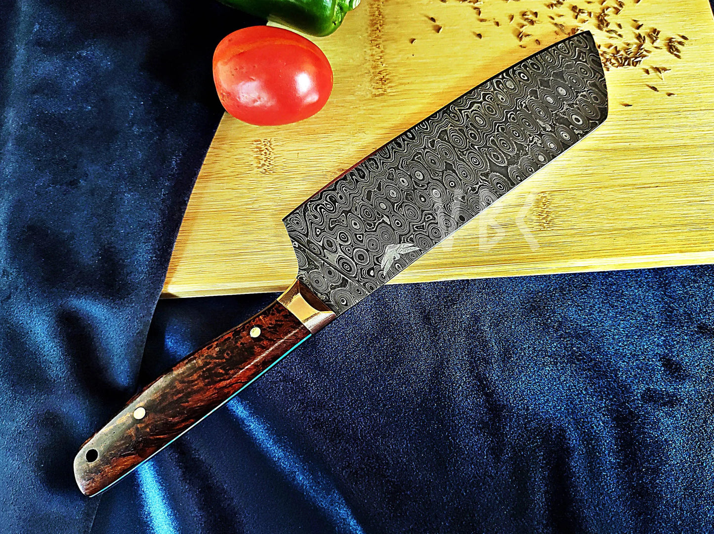 Hand-Forged Damascus Steel Chef Knife with Rosewood Handle & Copper Bolster Viking_Blade_Crafts