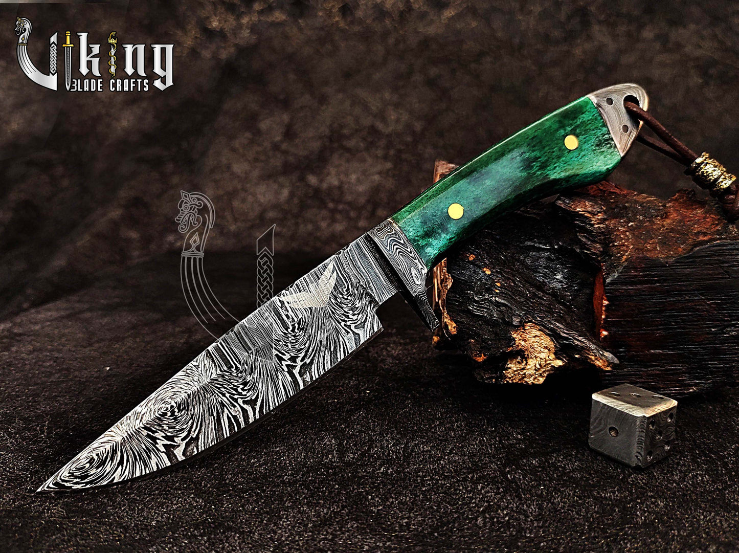 Forged Damascus Steel Hunting Knife with Stained Bone Handle