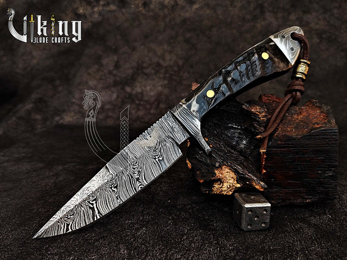 Handmade Damascus Steel Ram Horn Fixed Blade Hunting Knife