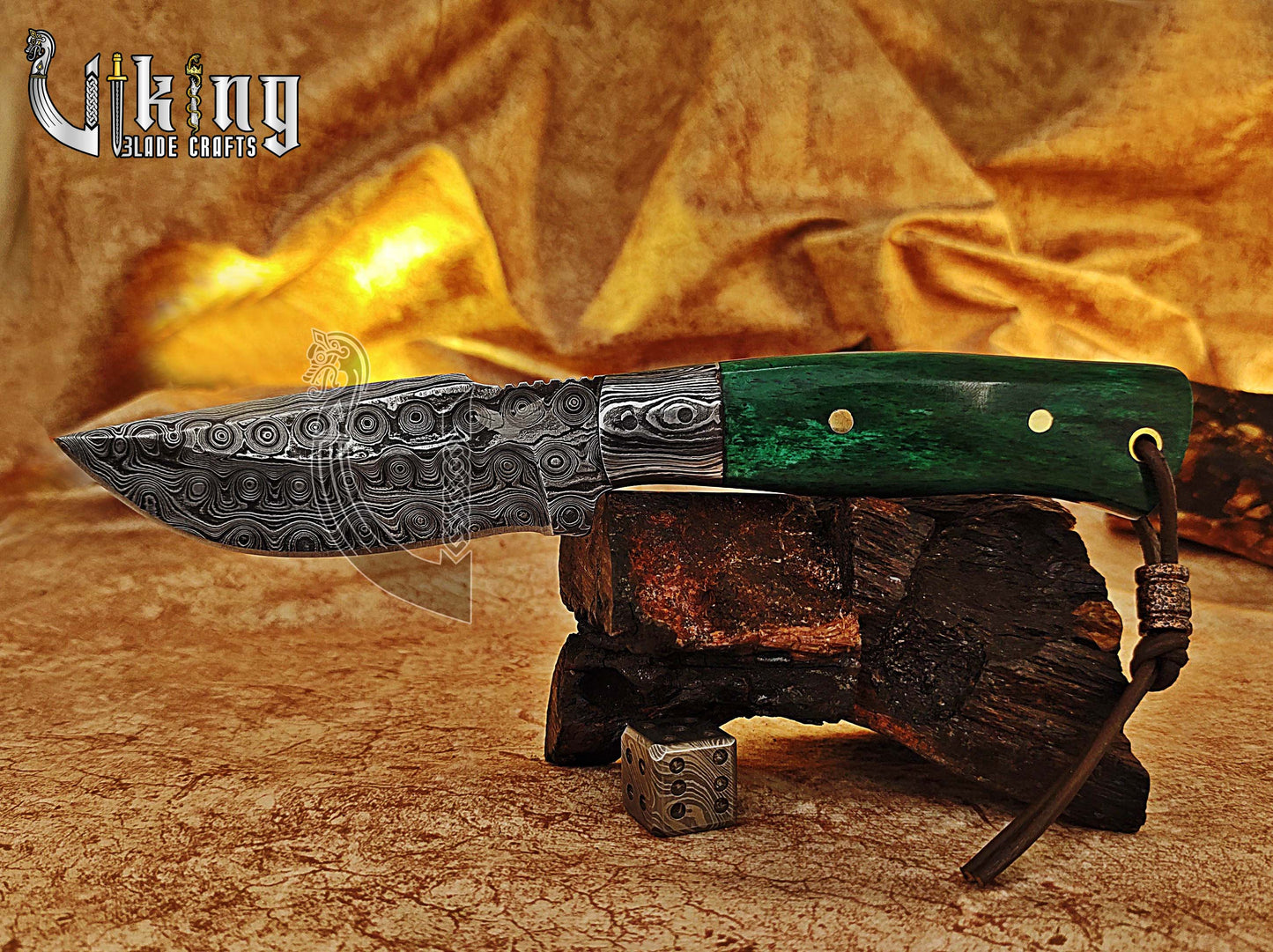 Damascus Steel Fixed Blade Stained Bone Handle Hunting Knife With Bolster