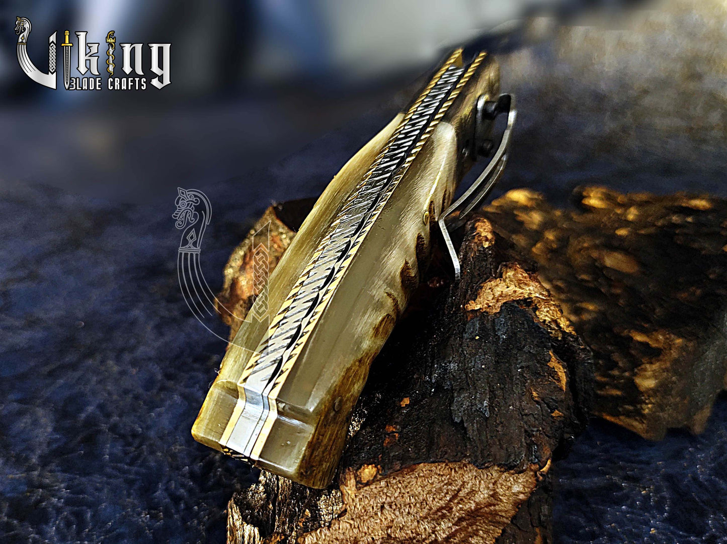 Handmade Damascus Steel Premium Folding Knife with Ram Horn Handle