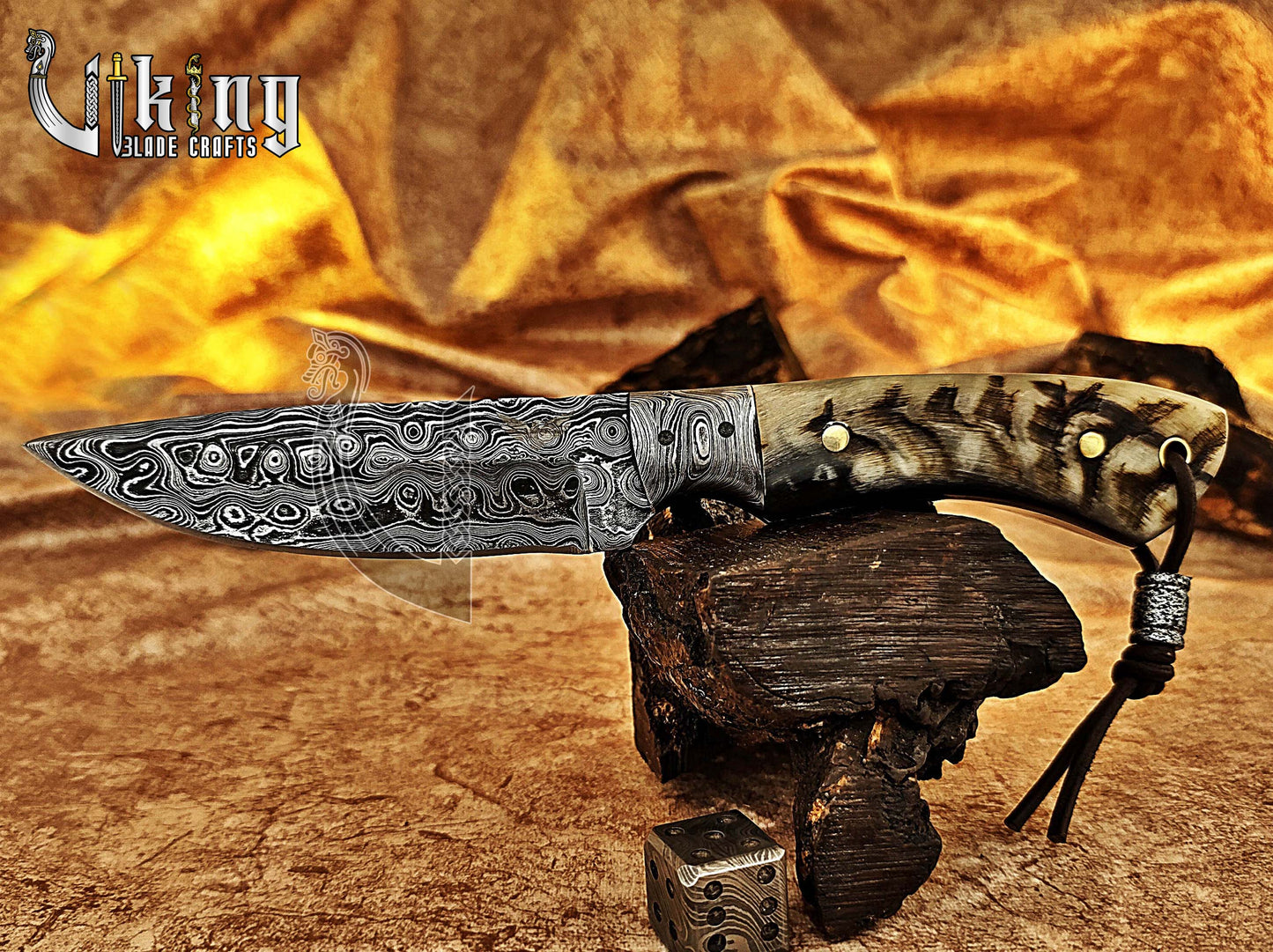 Forged Damascus Steel Hunting Knife With Bolster & Ram Horn Handle
