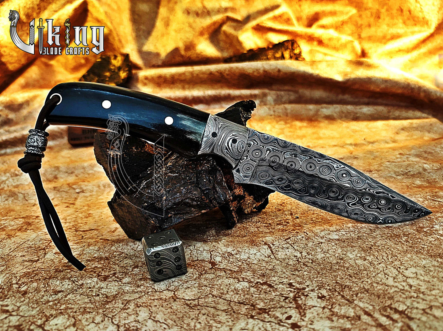 Handmade Damascus Fixed Blade Hunting Knife Ebony Wood Handle With Sheath