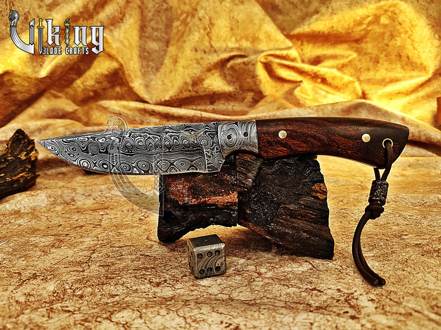 Handmade Damascus Steel Fixed Blade Hunting Knife with Sheath Wood Handle