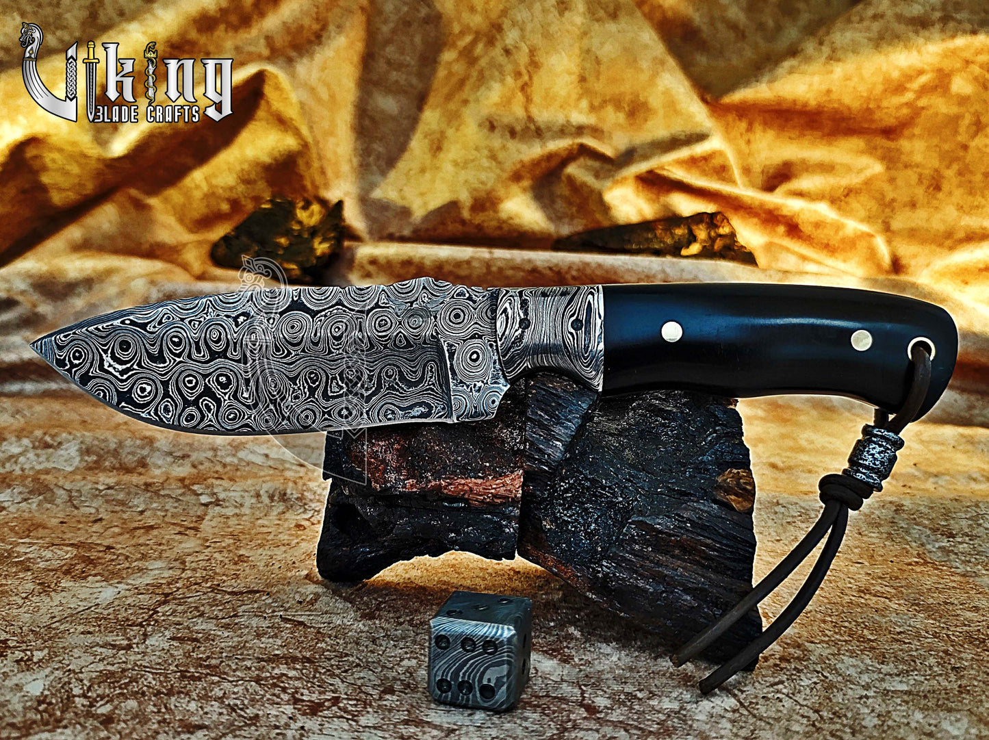 Forged Damascus Fixed Blade Hunting Knife With Ebony Wood Handle