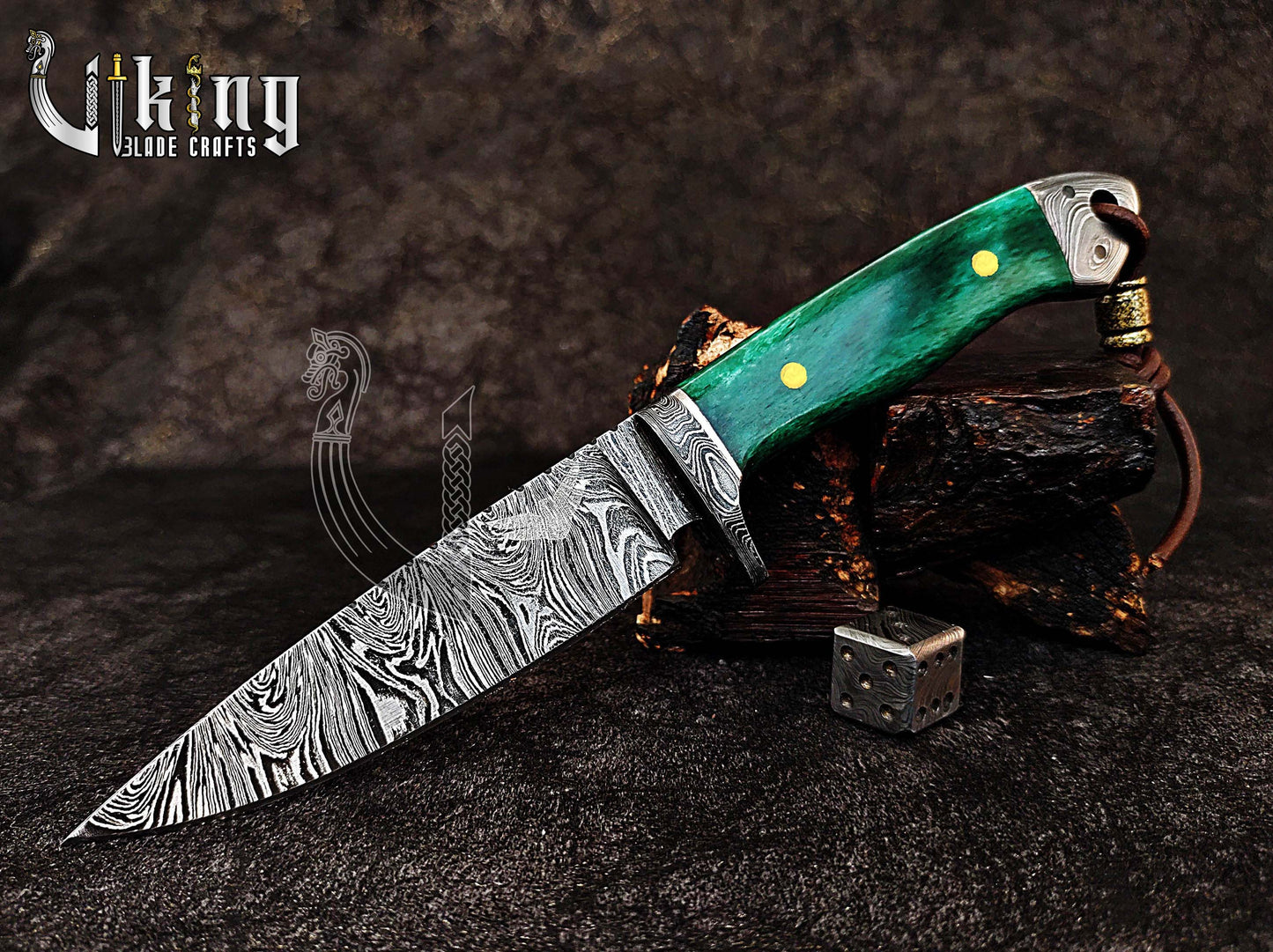 Handmade Damascus Steel Hunting Knife with Stained Bone Handle & Sheath