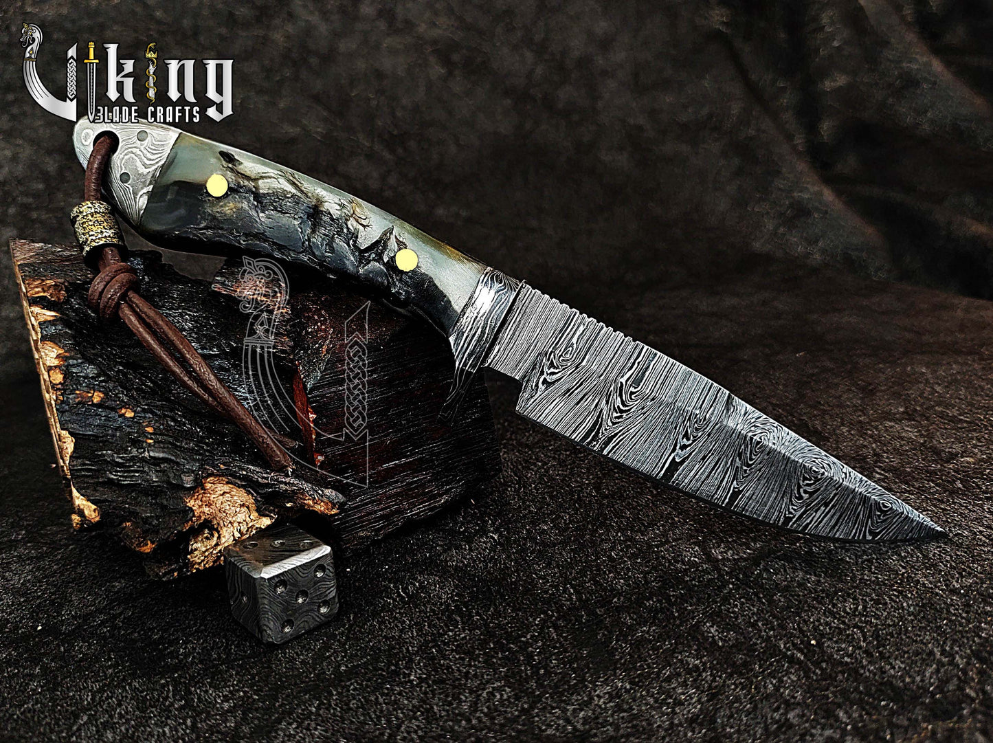 Handmade Damascus Steel Ram Horn Fixed Blade Hunting Knife
