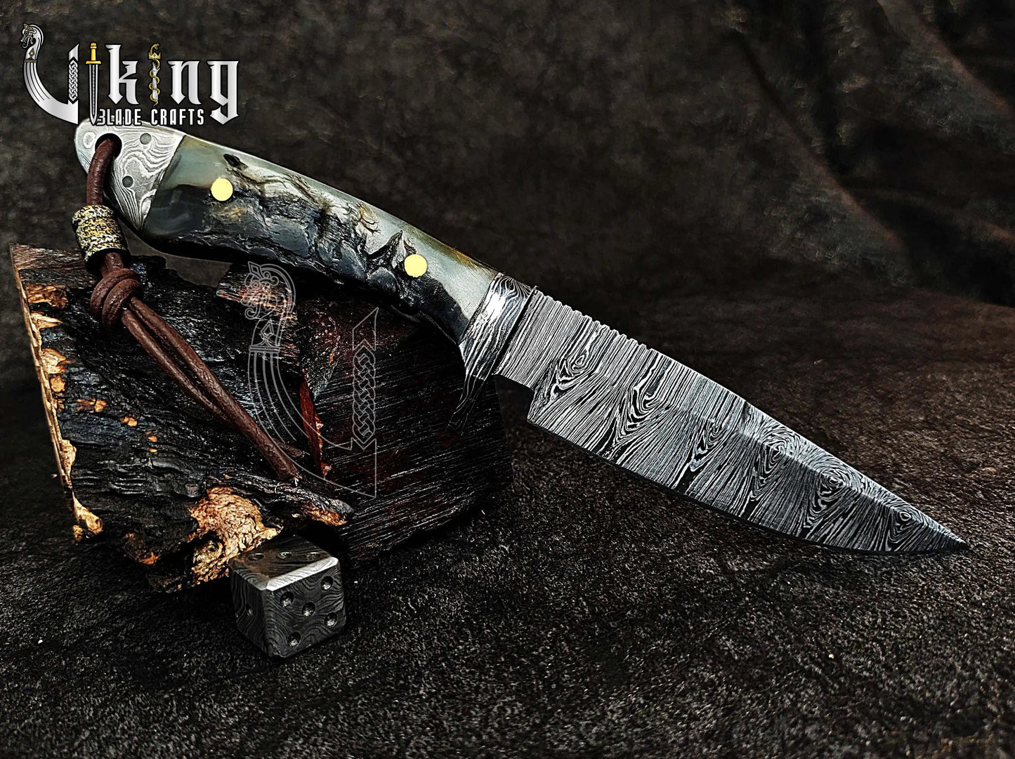 Handmade Damascus Steel Ram Horn Fixed Blade Hunting Knife Viking_Blade_Crafts