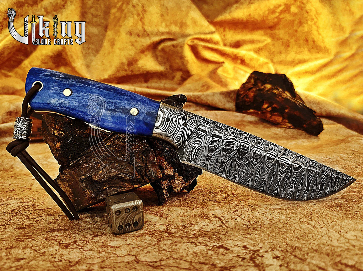 Damascus Steel Hunting Knife With Stained Bone Handle With Sheath