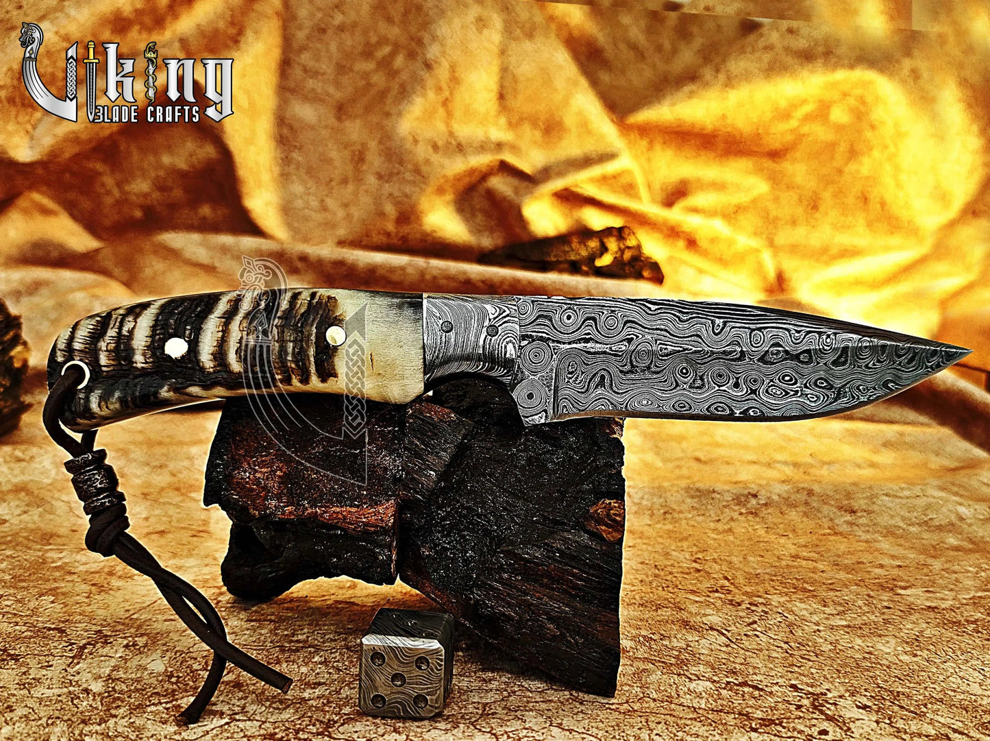 Handmade Damascus Steel Fixed Blade Hunting Knife With Leather Cover Viking_Blade_Crafts