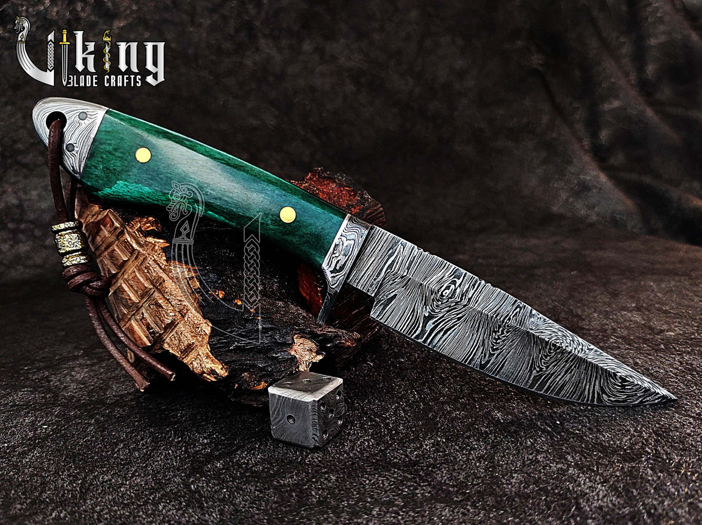 Forged Damascus Steel Hunting Knife with Stained Bone Handle