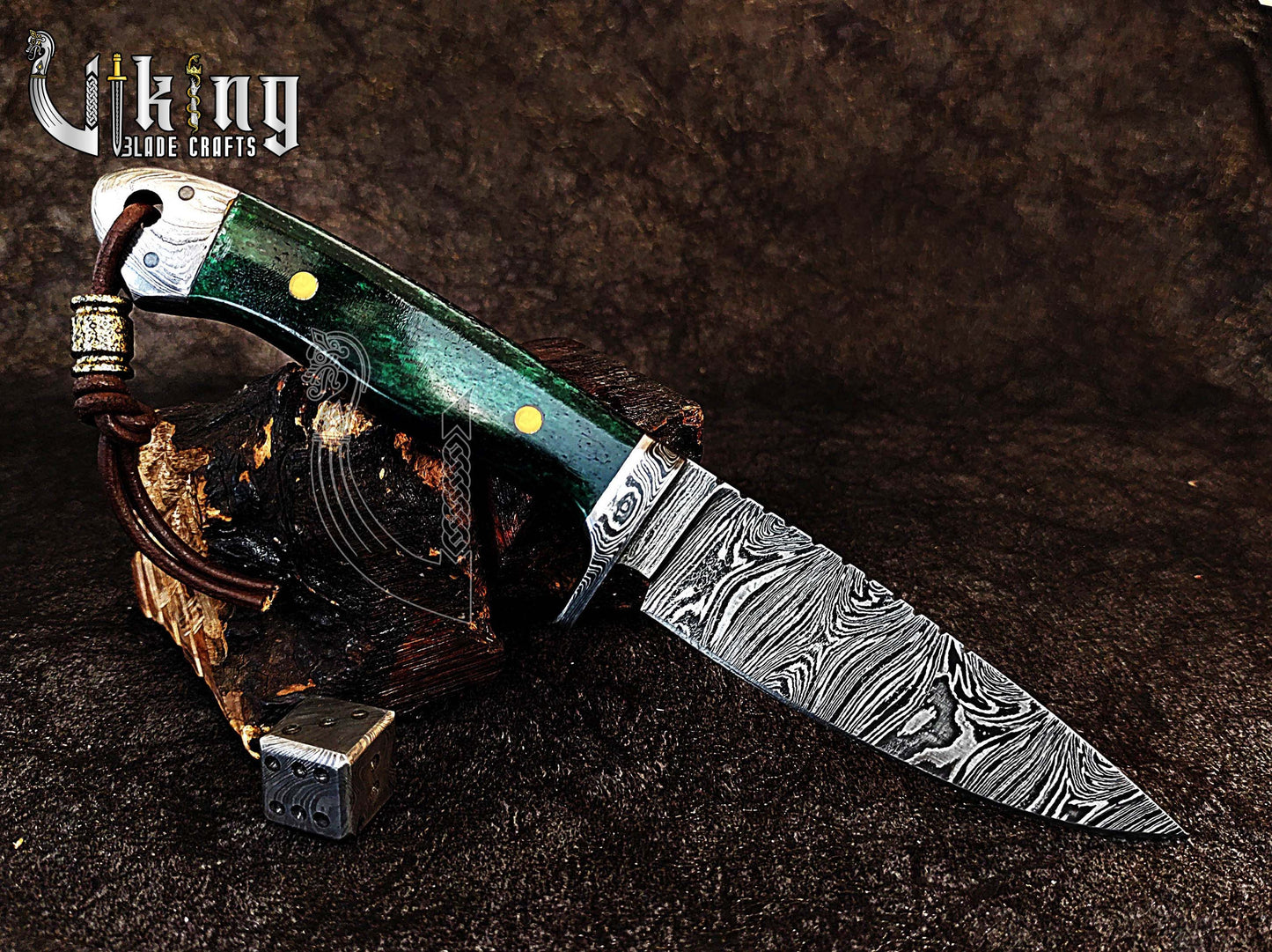 Handmade Damascus Steel Hunting Knife with Stained Bone Handle & Sheath