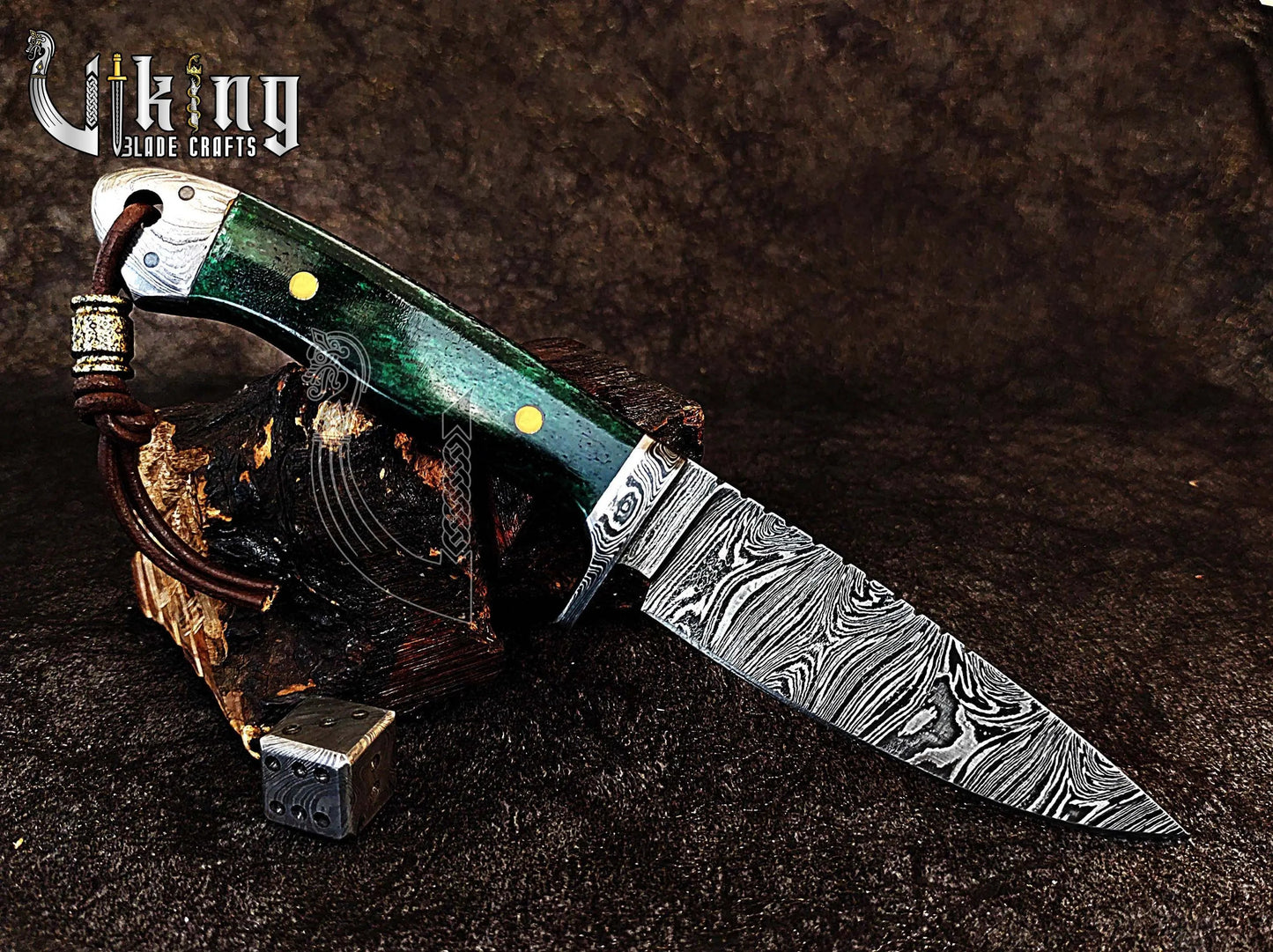 Handmade Damascus Steel Hunting Knife with Stained Bone Handle & Sheath Viking_Blade_Crafts