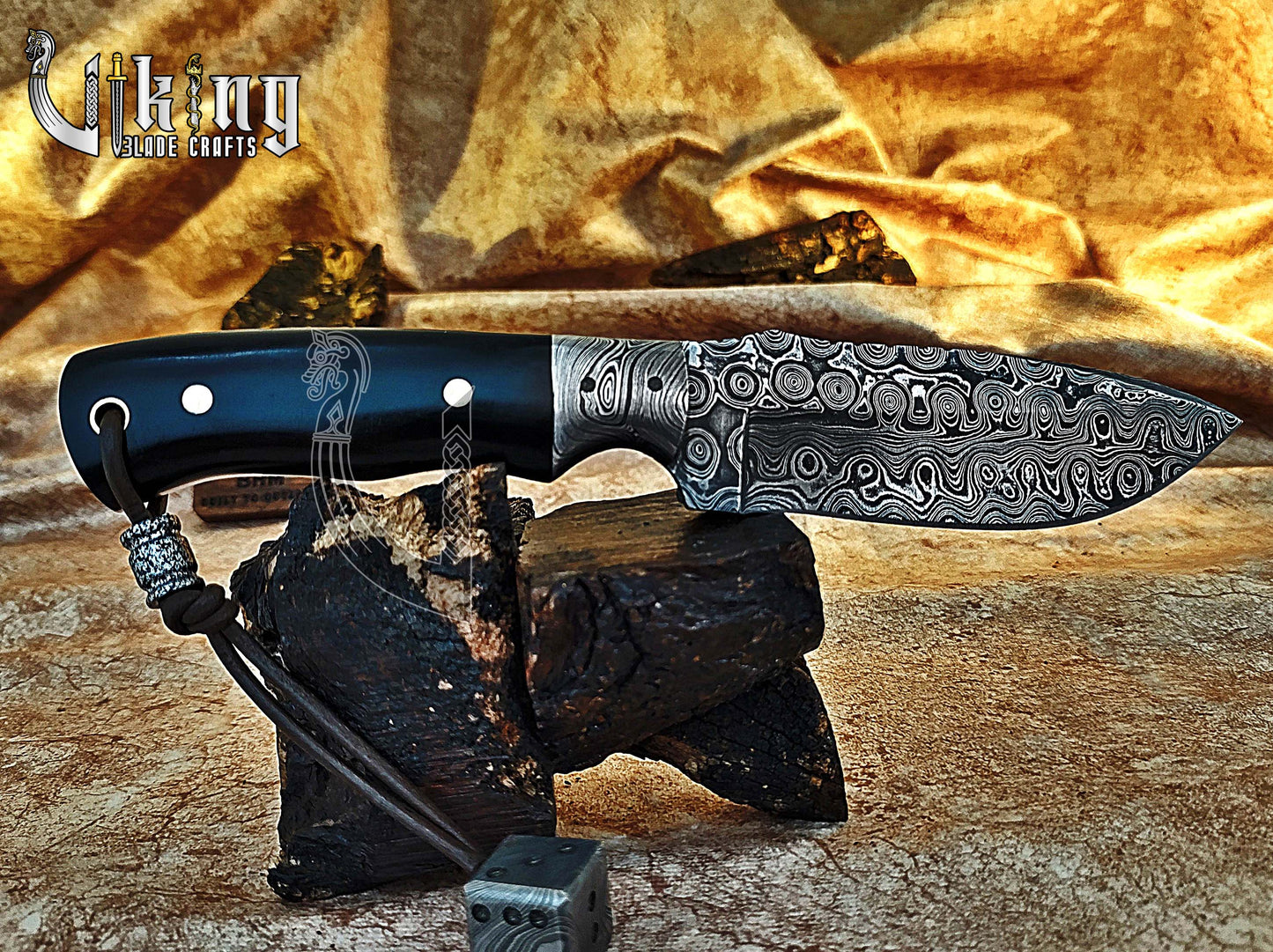 Forged Damascus Fixed Blade Hunting Knife With Ebony Wood Handle