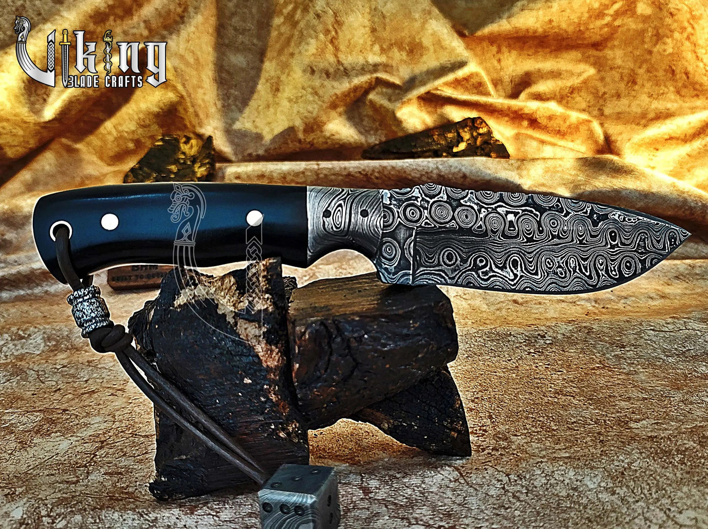 Forged Damascus Fixed Blade Hunting Knife With Ebony Wood Handle Viking_Blade_Crafts