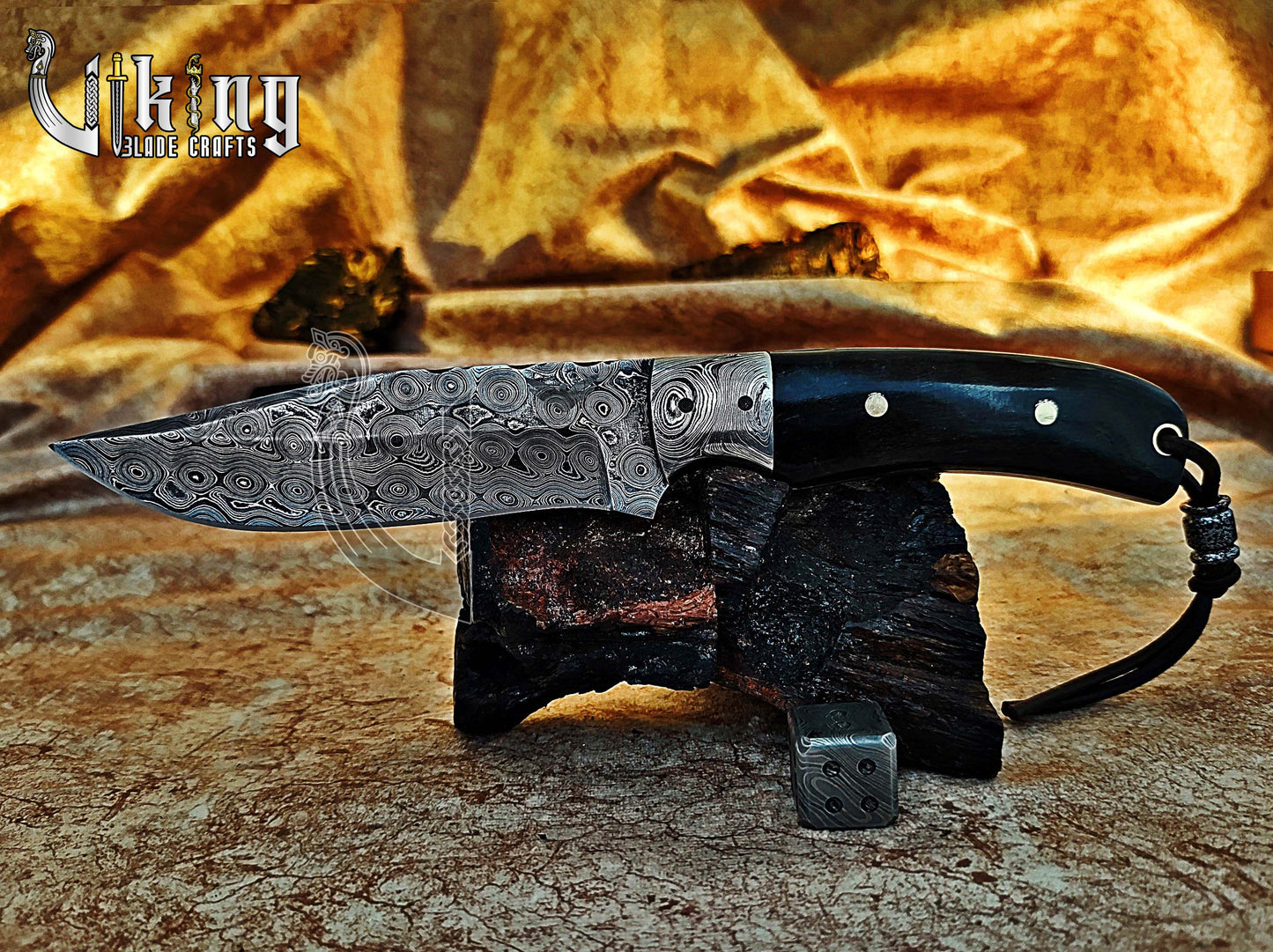 Handmade Damascus Fixed Blade Hunting Knife Ebony Wood Handle With Sheath