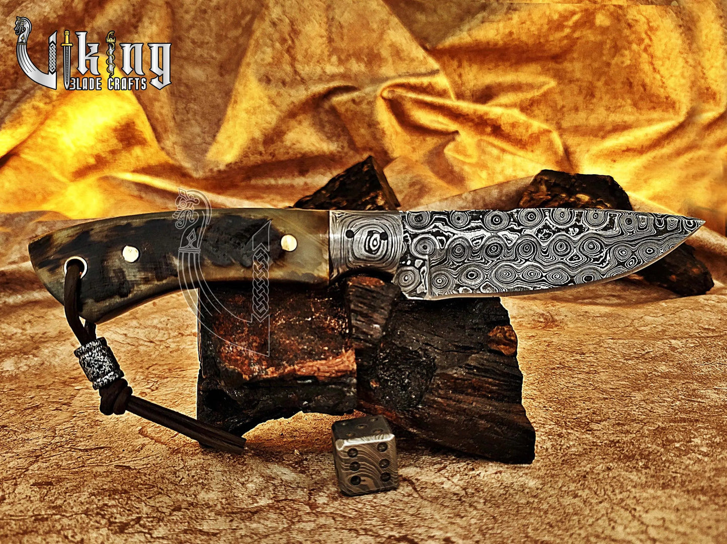 Forged Damascus Steel Hunting Knife With Bolster & Ram Horn Handle Viking_Blade_Crafts