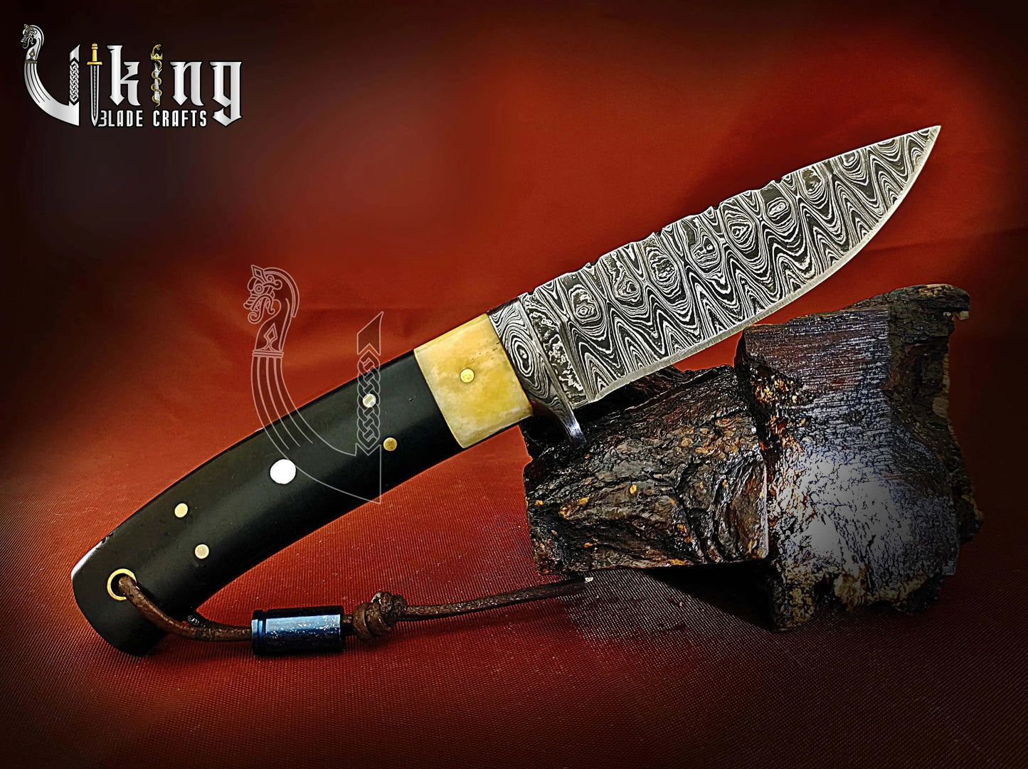 Handmade Damascus Steel Fixed Blade Hunting Knife With Leather Cover Viking_Blade_Crafts