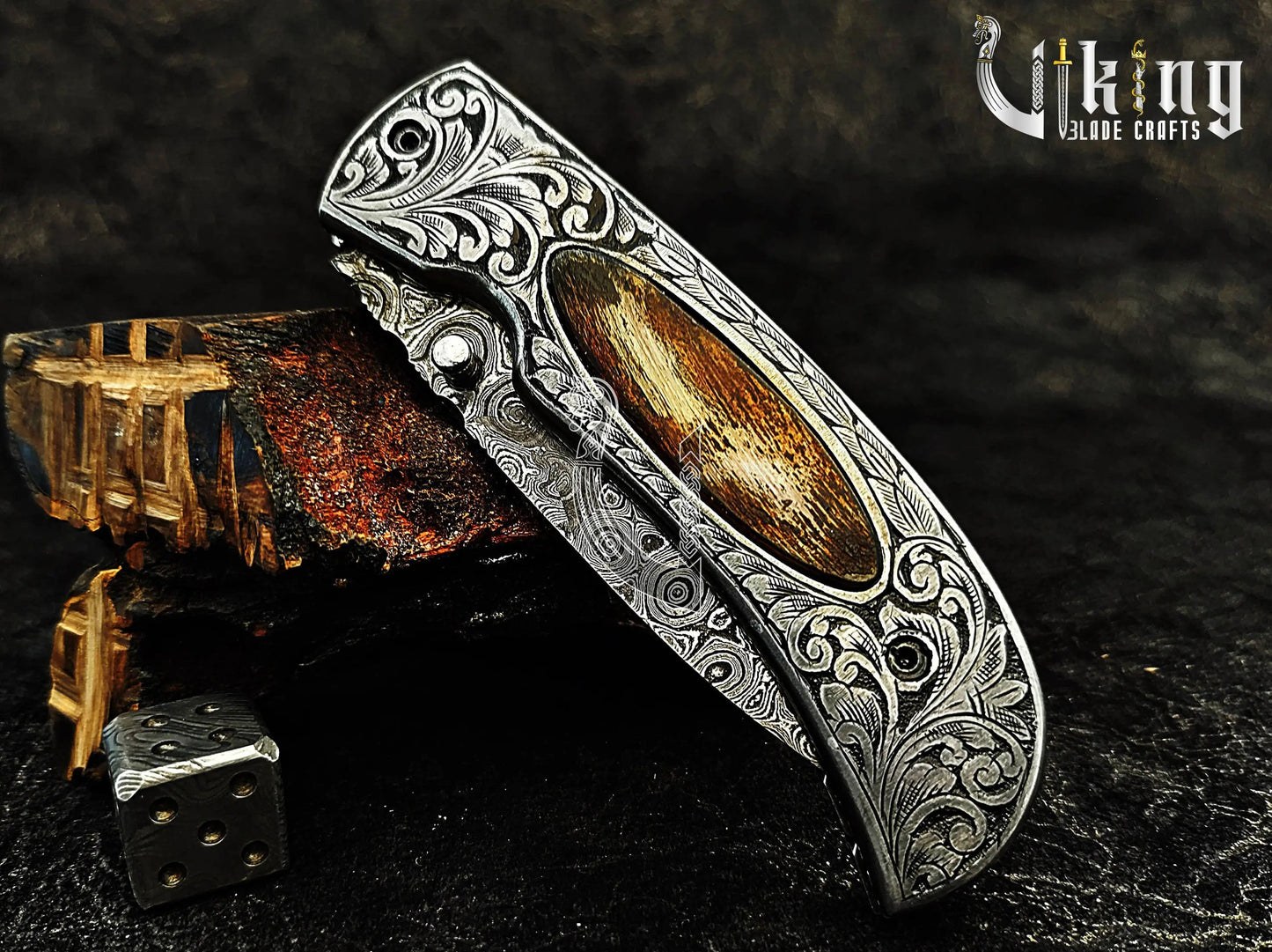 Handmade Damascus Gentlemen Series Carved Handle Folding Pocket Knife Viking_Blade_Crafts