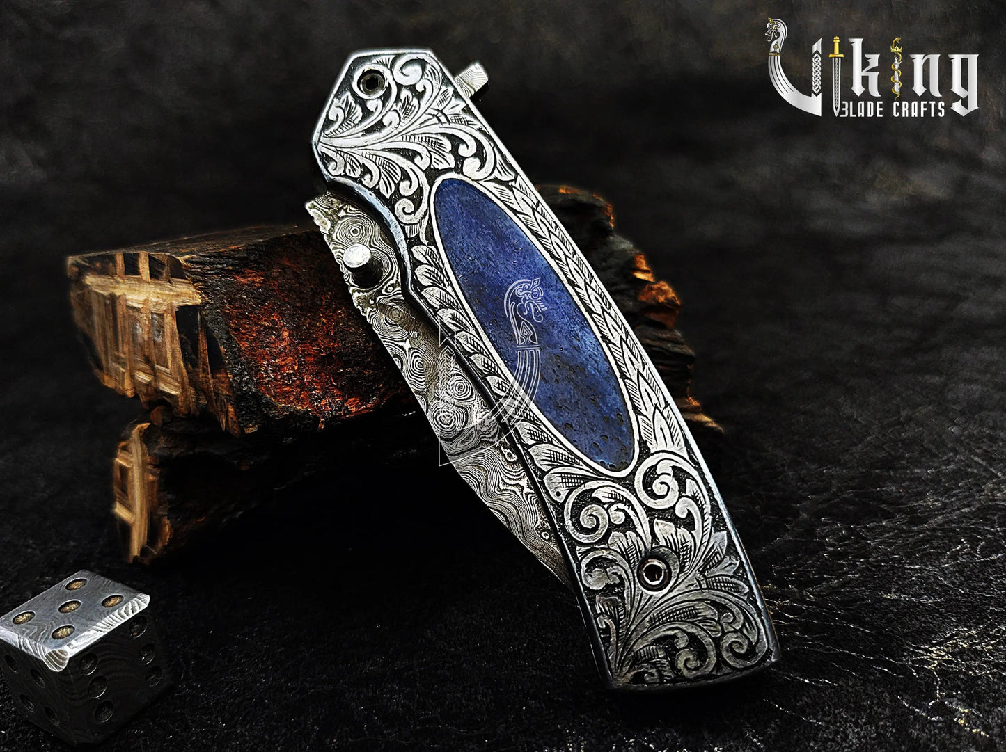 Damascus Folding Pocket Folding Knife Carved Handle Unequaled Stunning Craftsmanship Viking_Blade_Crafts