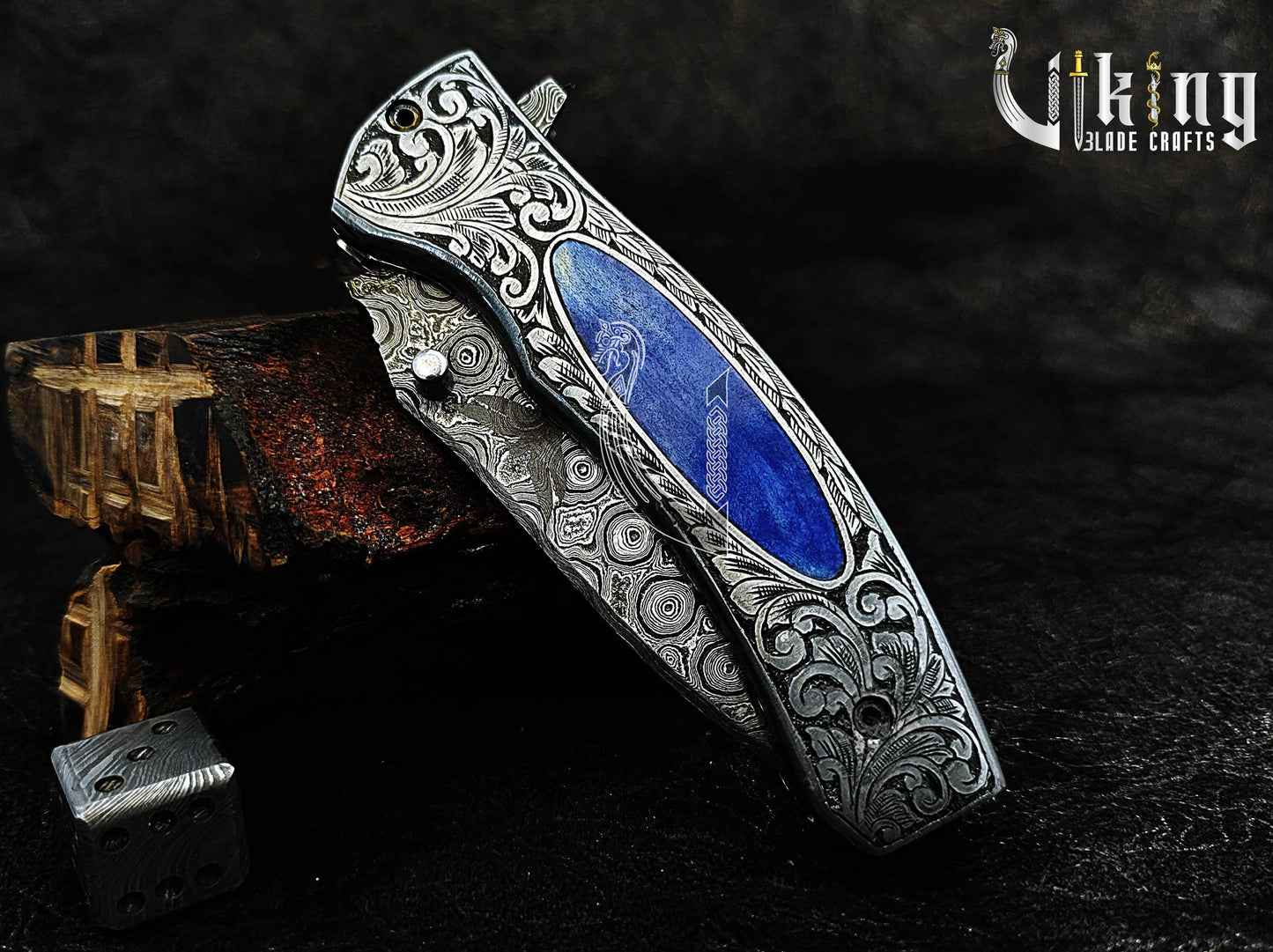 Handcrafted Damascus Steel Carved Handle Design Folding Knife Viking_Blade_Crafts