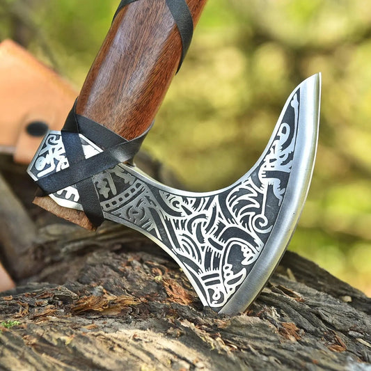 Viking Wolf Axe – King Ragnar Lothbrok Design Axe with Leather Sheath