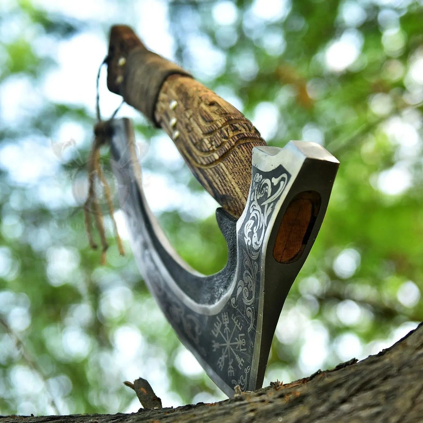 Vegvisir Design Blade Viking Pizza Slice Axe with Leather Sheath Viking_Blade_Crafts