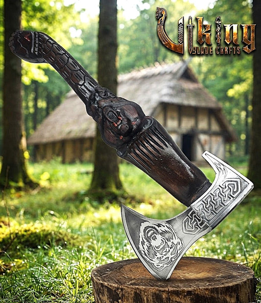 Viking Bear Axe | Hand Carved Handle | Forged Steel | Bjorn