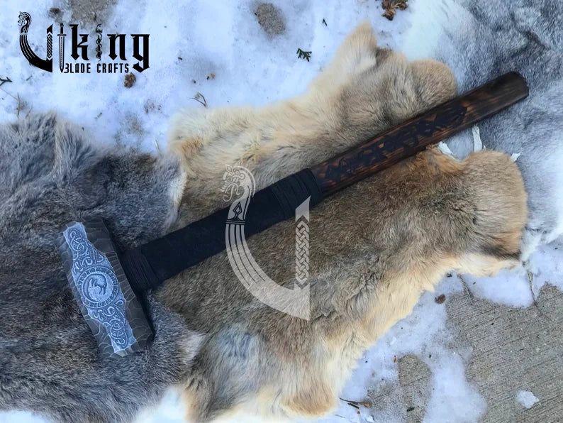 Crow Viking Hammer – Norse Berserker Armory with Engraved Runes