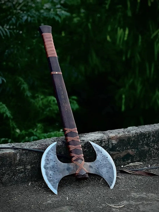 Double Head Viking Axe with Leather Wrapped Handle and Sheath Viking_Blade_Crafts
