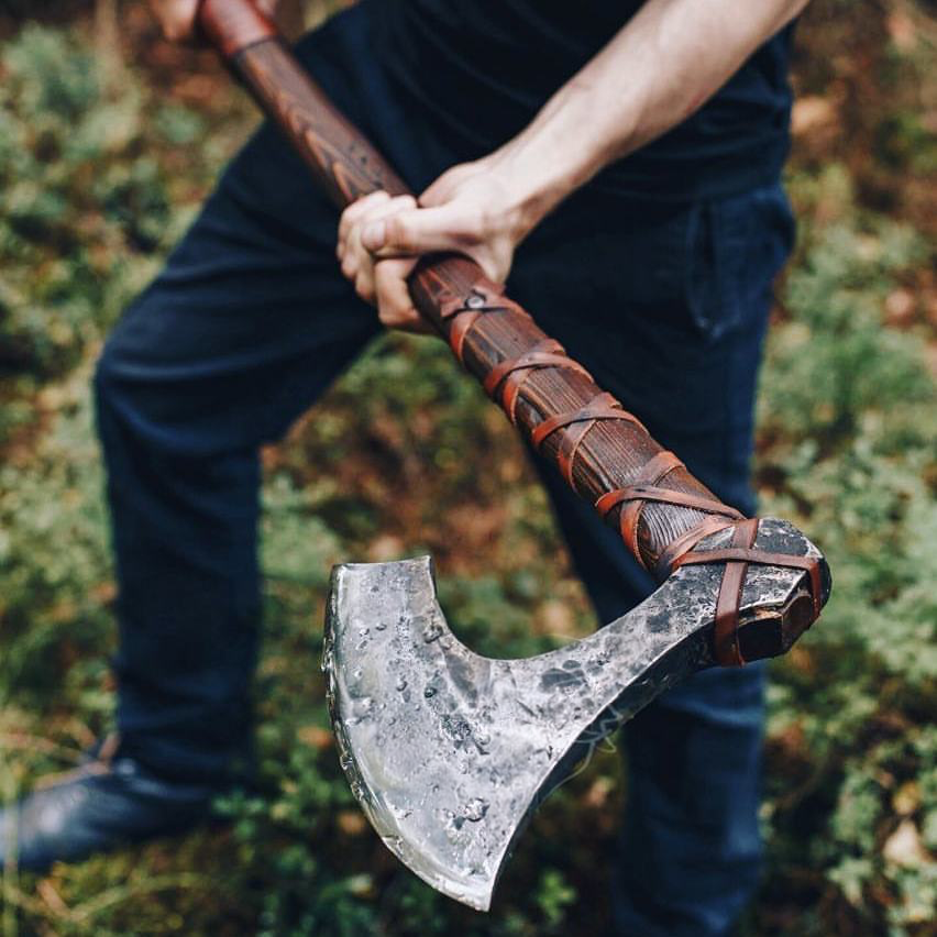 Forged Head Long Viking Axe with Ash Wood Handle and Leather Sheath