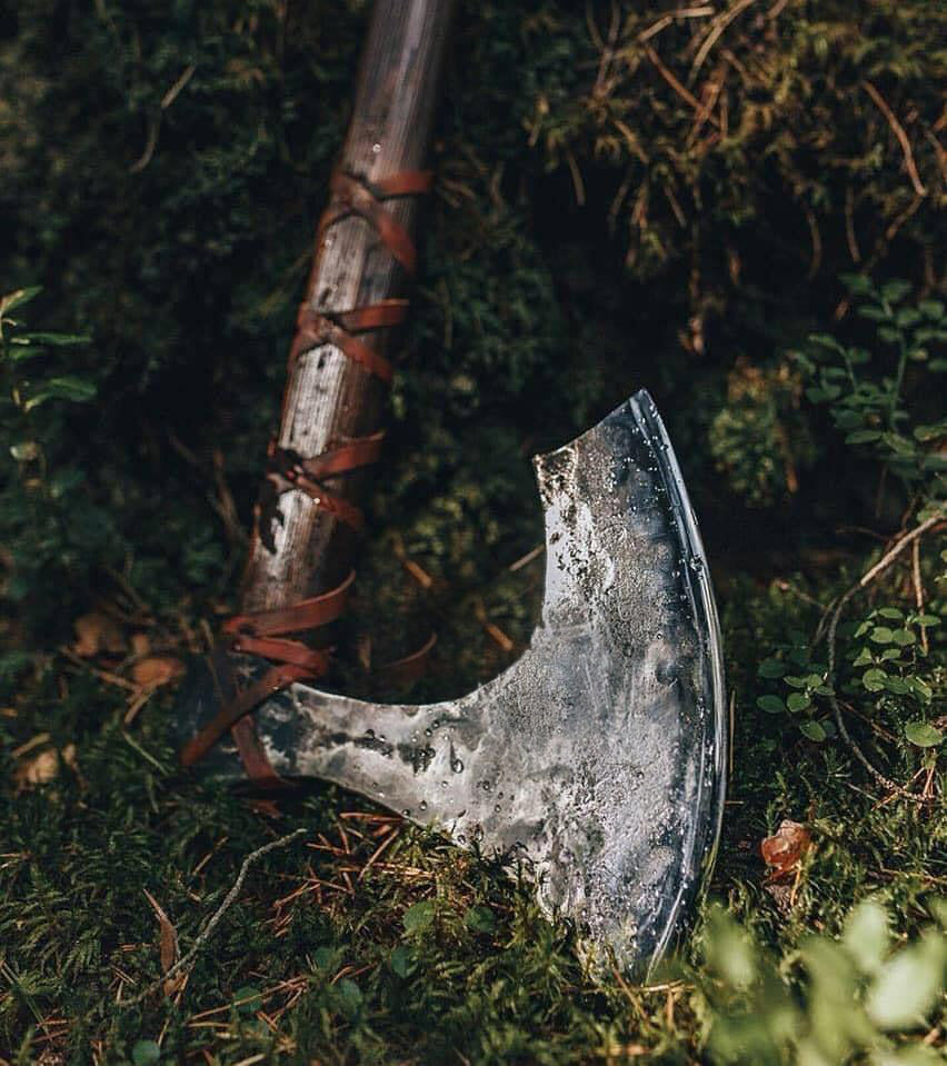 Forged Head Long Viking Axe with Ash Wood Handle and Leather Sheath