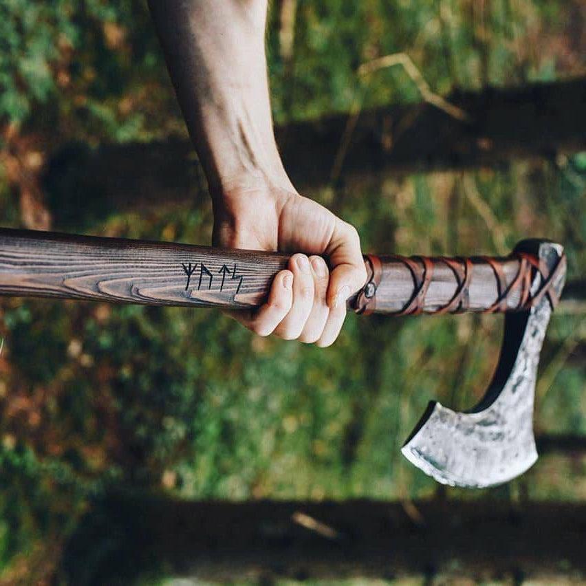Forged Head Long Viking Axe with Ash Wood Handle and Leather Sheath