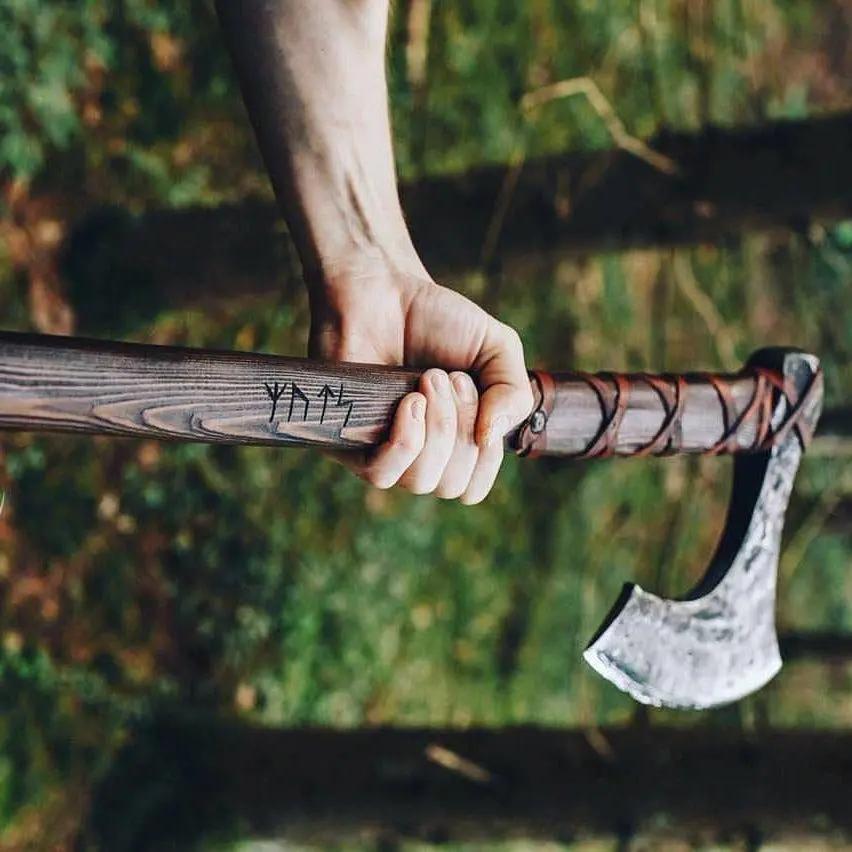 Forged Head 38" Long Viking Axe with Ash Wood Handle and Leather Sheath Viking_Blade_Crafts