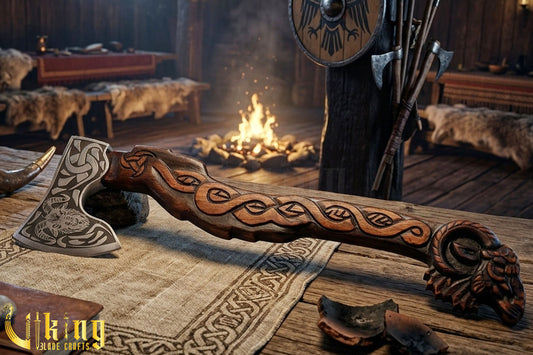 Premium Custom-Carved Goat Grip – Forged Carbon Steel Norse Thor Axe