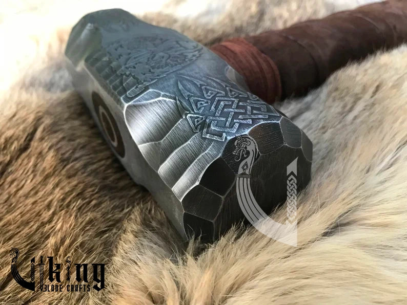 Hand Engraved Bear Viking Hammer – Norse Symbolic Warrior Tool