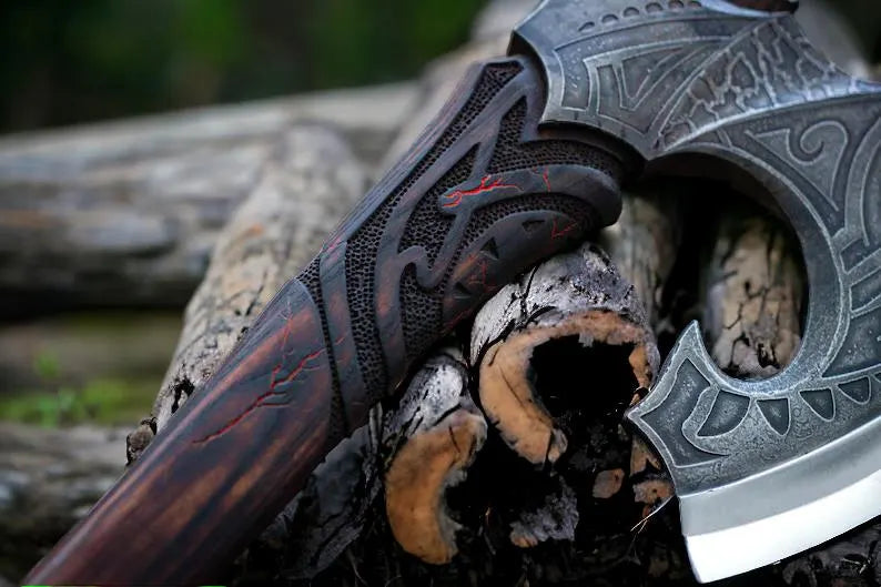 Hand-Forged Scandinavian Style Long Viking Axe with Leather Sheath – 28"