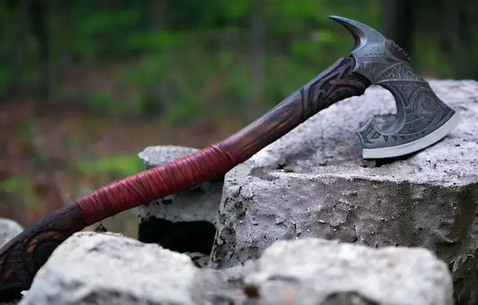 Hand-Forged Scandinavian Style Long Viking Axe with Leather Sheath – 28"
