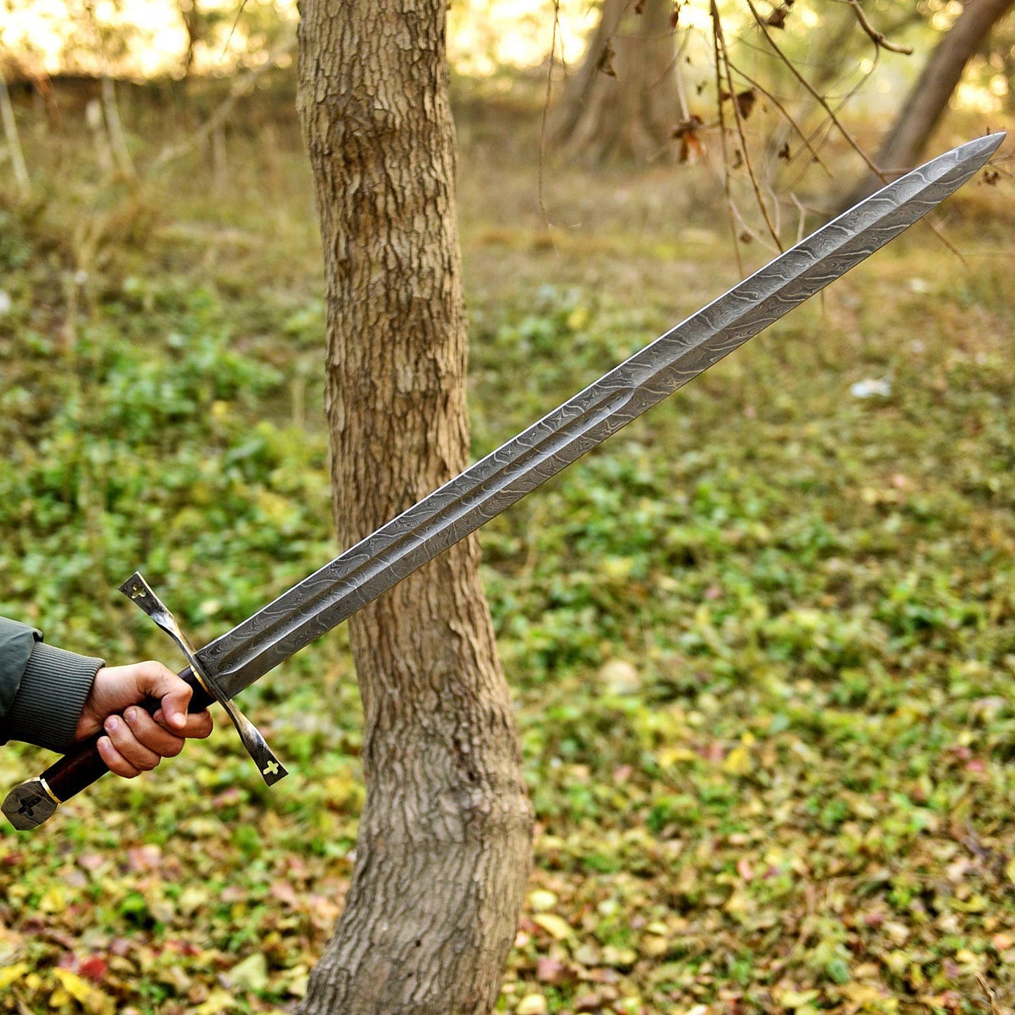 Hand-Forged Damascus Steel Medieval Knight Sword with Sheath