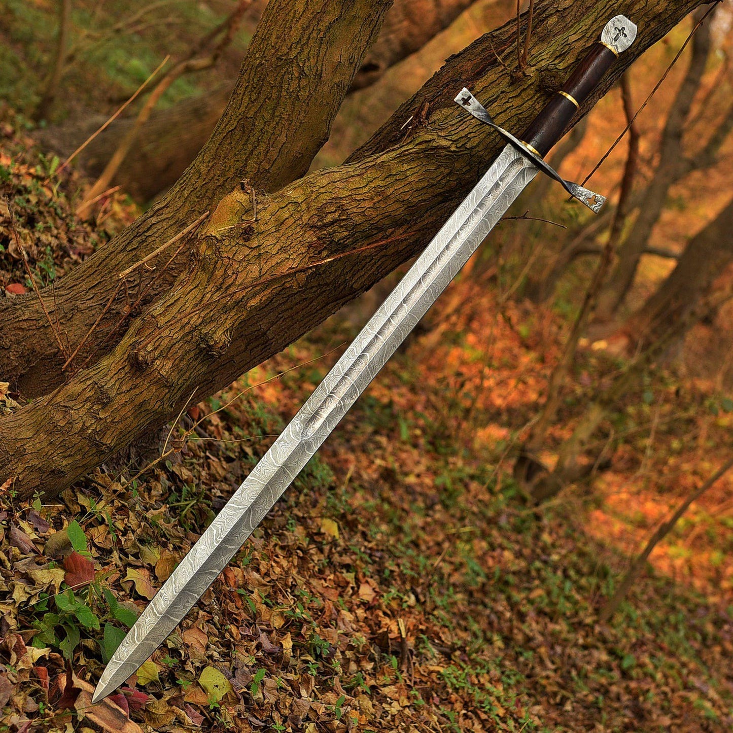 Hand-Forged Damascus Steel Medieval Knight Sword with Sheath