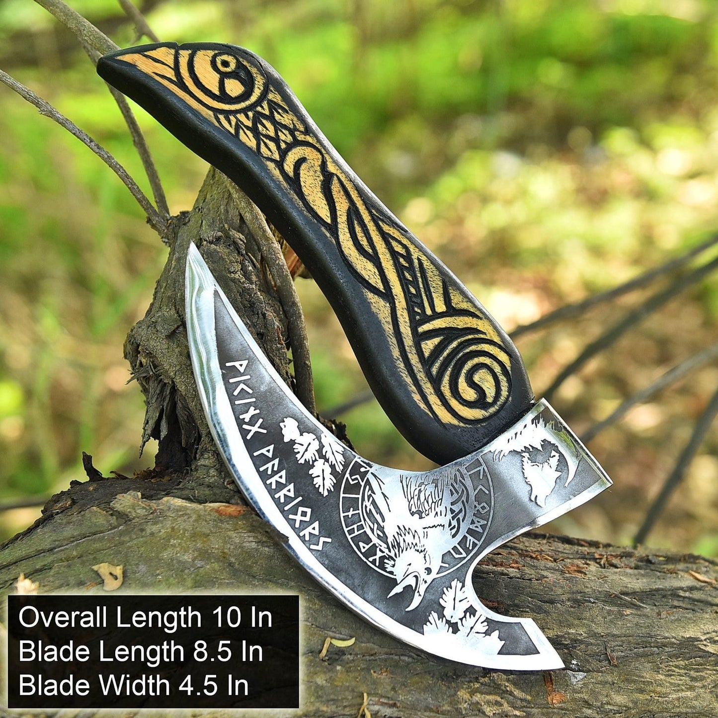 Viking Odin's Raven Pizza Slice Axe Tool with Leather Sheath Cover