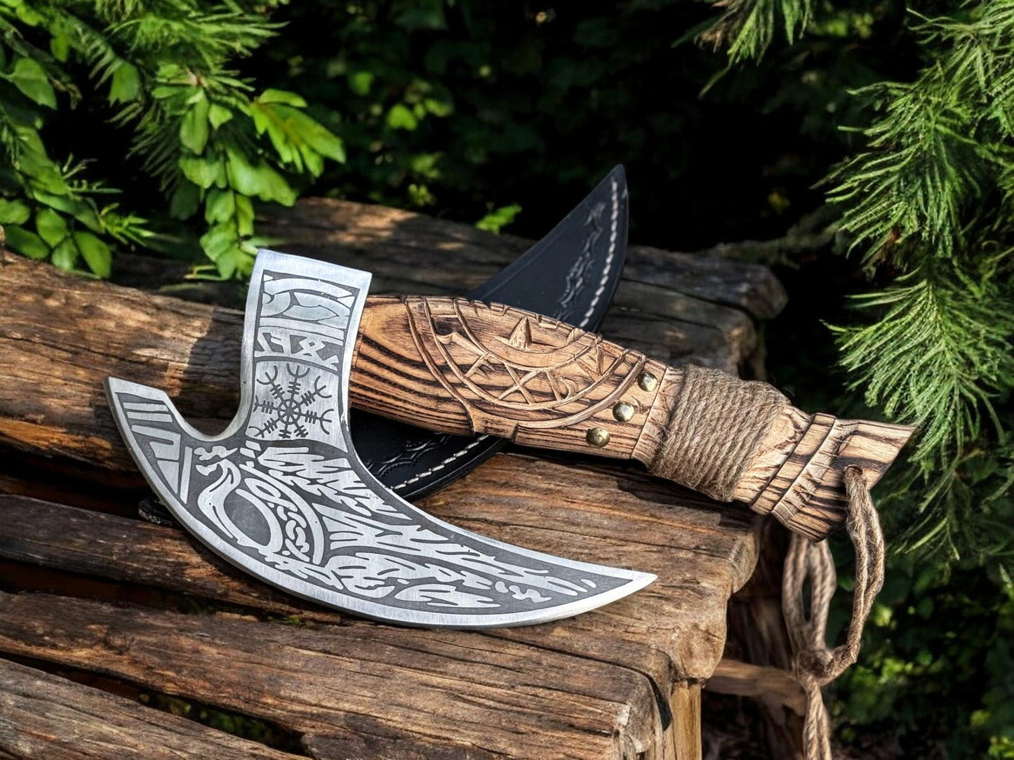 Odin's With Helm Of Awe Pizza Slice Tool Viking Pizza Axe & Sheath