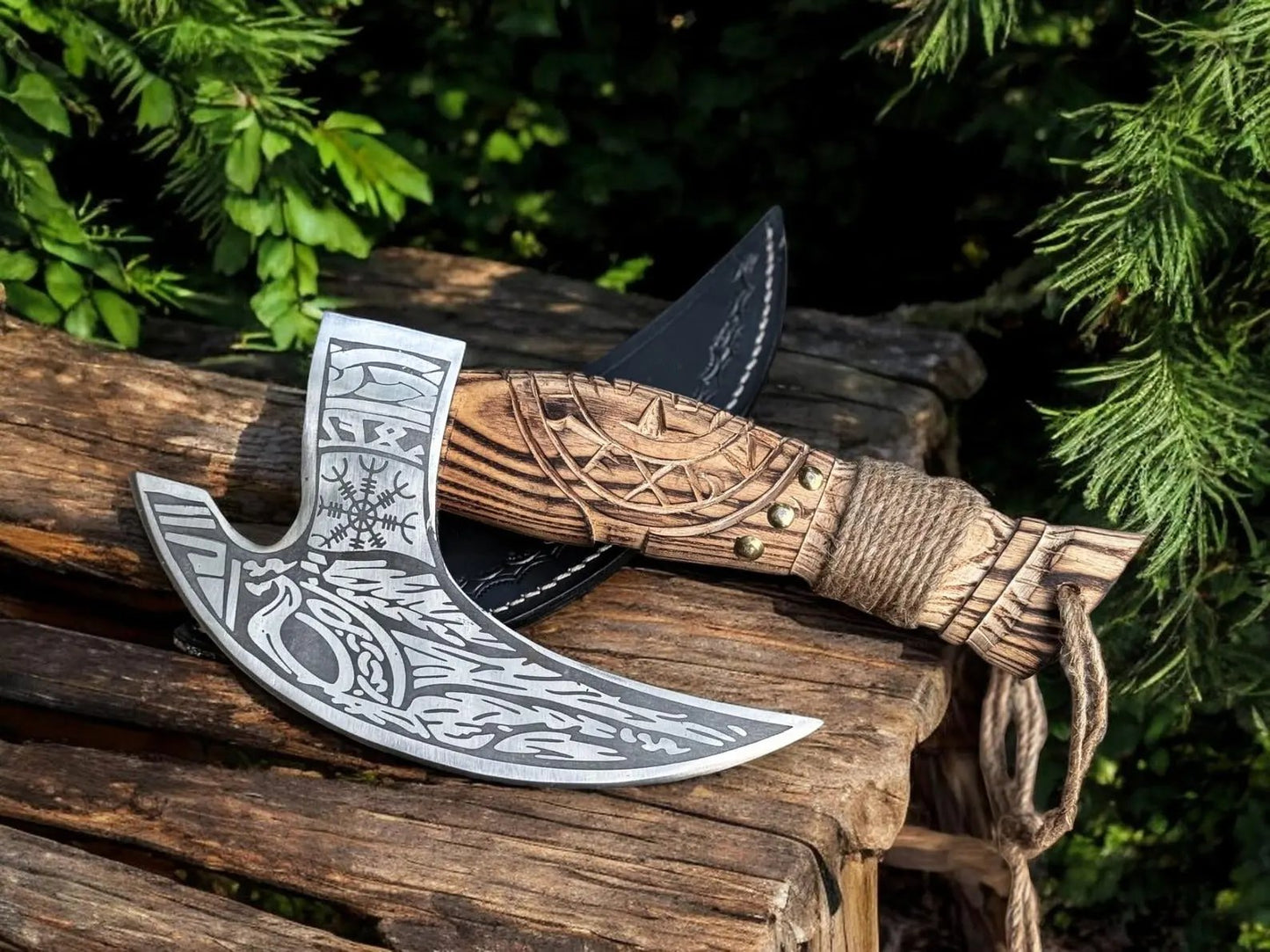 Odin's With Helm Of Awe Pizza Slice Tool Viking Pizza Axe & Sheath Viking_Blade_Crafts