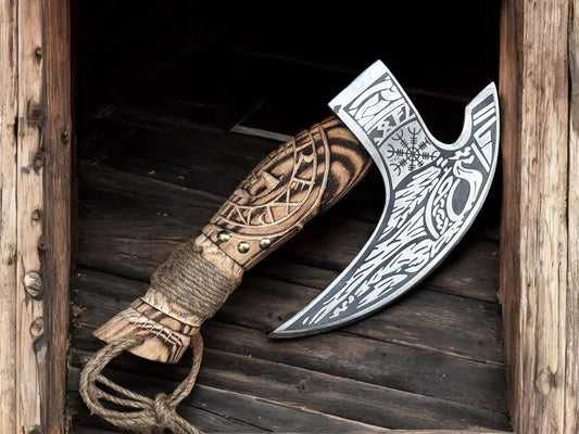 Odin's With Helm Of Awe Pizza Slice Tool Viking Pizza Axe & Sheath Viking_Blade_Crafts