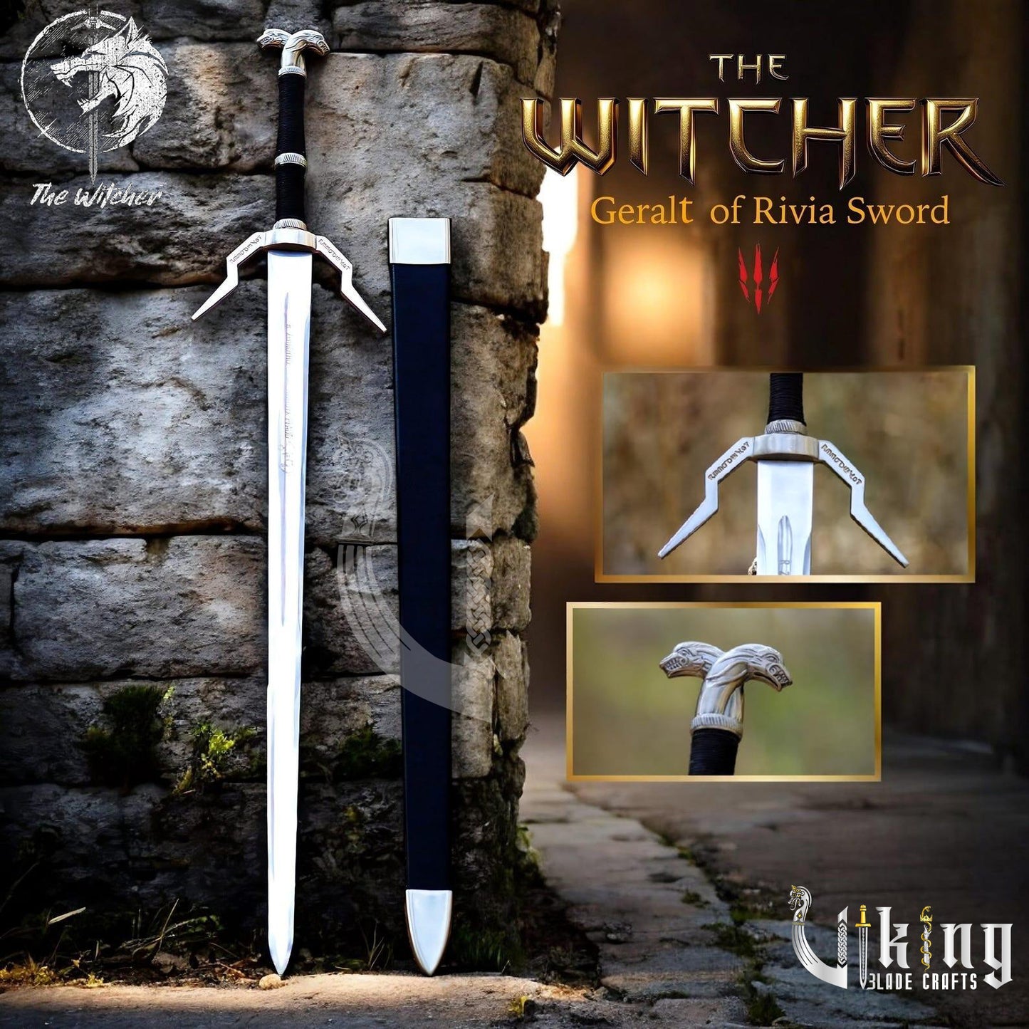Geralt of Rivia Steel Sword – Witcher Replica with Wall Mount & Scabbard