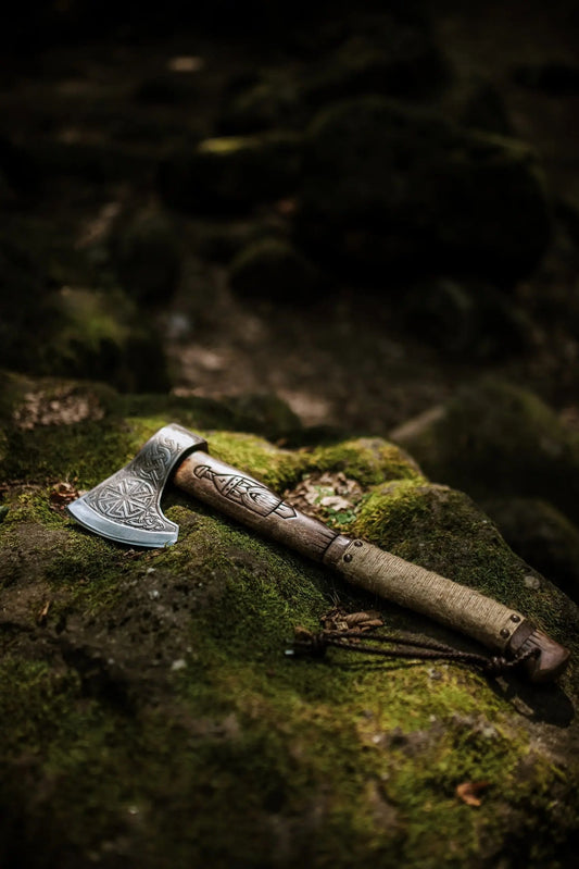 Slavic Sun With Odin's Carved Handle Viking With Leather Cover