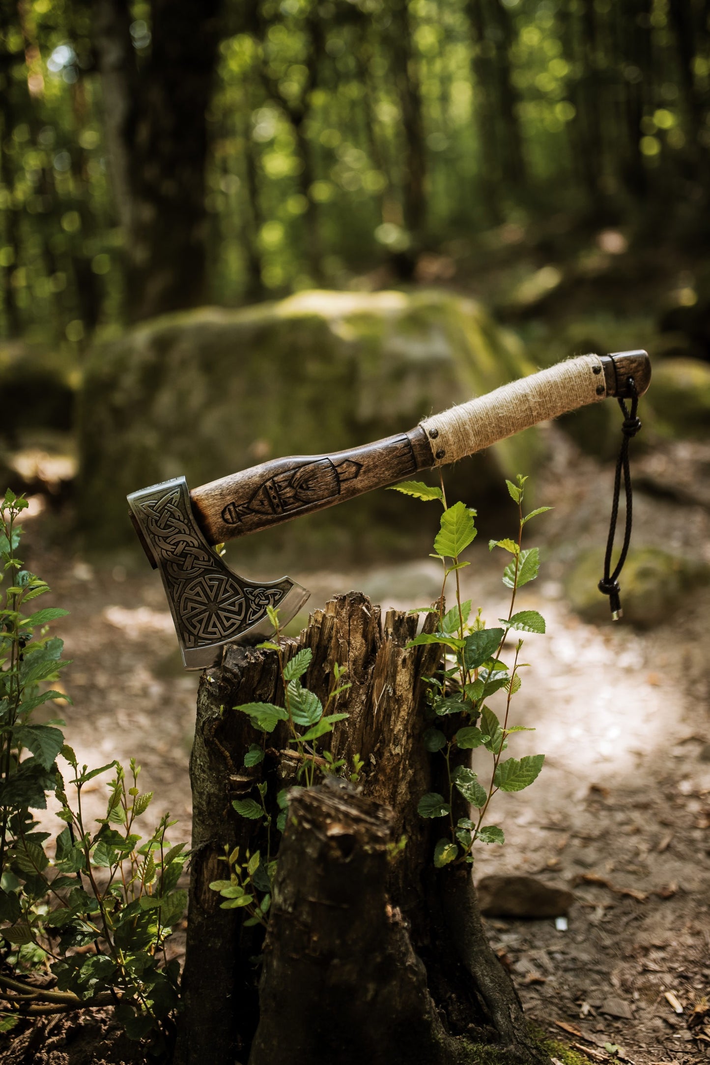 Slavic Sun With Odin's Carved Handle Viking With Leather Cover