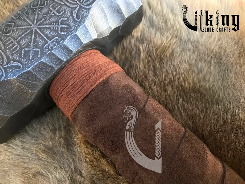 Vegvisir Viking Hammer – Hand Carved Hammer with Norse Compass Symbol
