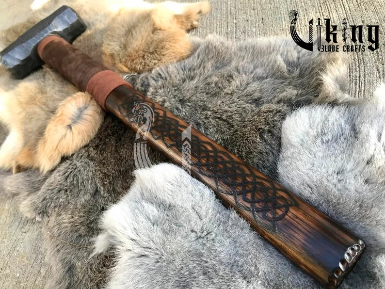 Vegvisir Viking Hammer – Hand Carved Hammer with Norse Compass Symbol